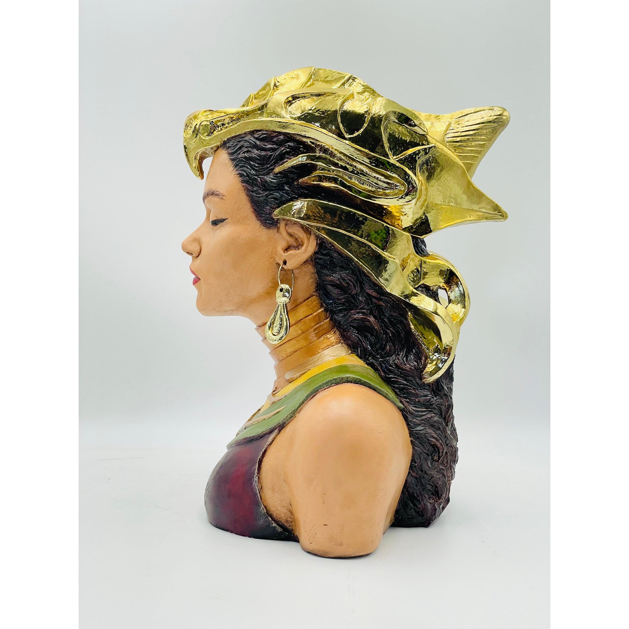 Dryope Sculpture - Gold Chrome Helmet - gold chrome helmet dryope sculpture, luxury sculpture, product image 4