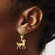 Polished 3D Horse Lever Back Earrings in 14k Yellow Gold