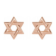 14K Yellow, White or Rose Gold Star of David Post Earrings, 9.5mm