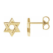 14K Yellow, White or Rose Gold Star of David Post Earrings, 9.5mm