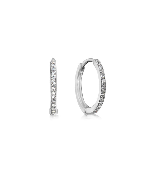 OLIVE & CHAIN Diamond 15mm Huggie Hoop Earring - White Gold