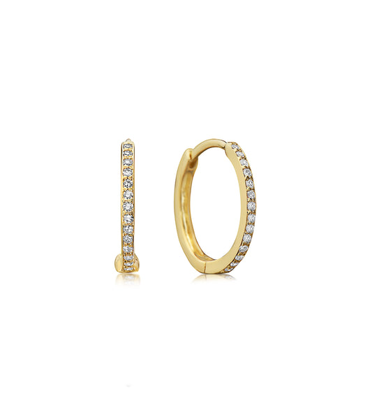 OLIVE & CHAIN Diamond 15mm Huggie Hoop Earring - Yellow Gold