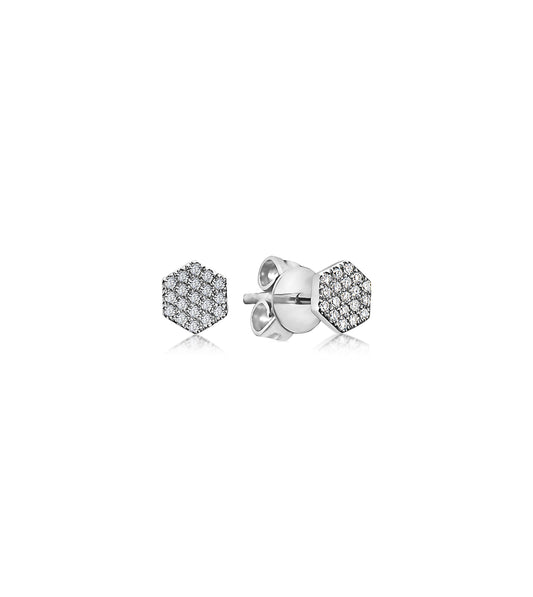 OLIVE & CHAIN Diamond Hexagon Stud Earring - Yellow Gold, Small, Single