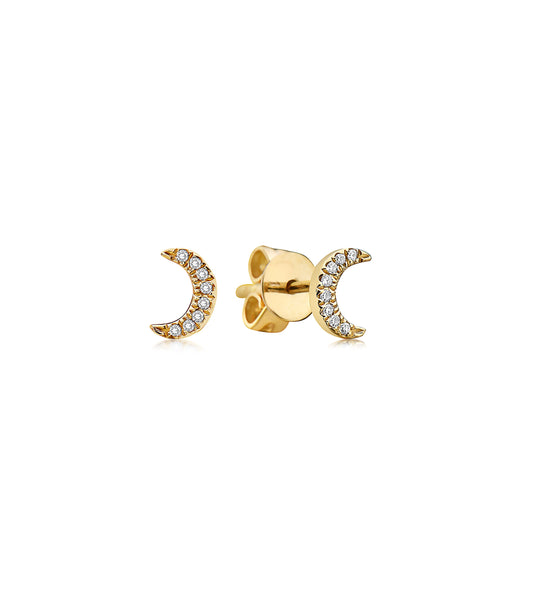 OLIVE & CHAIN Diamond Moon Stud Earring - Yellow Gold, Small, Pair