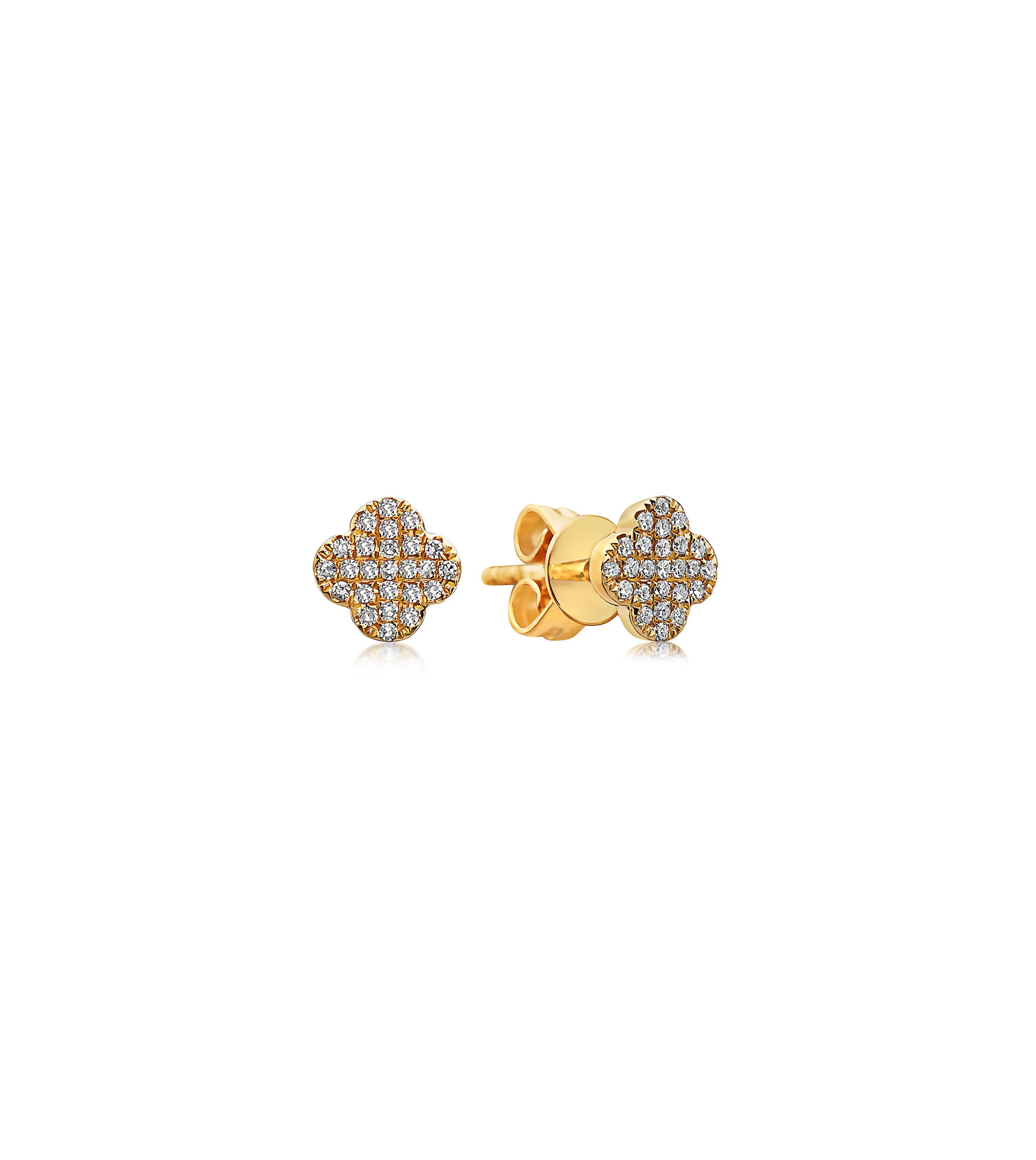 OLIVE & CHAIN Diamond Clover Stud Earring - Yellow Gold, Small, Single