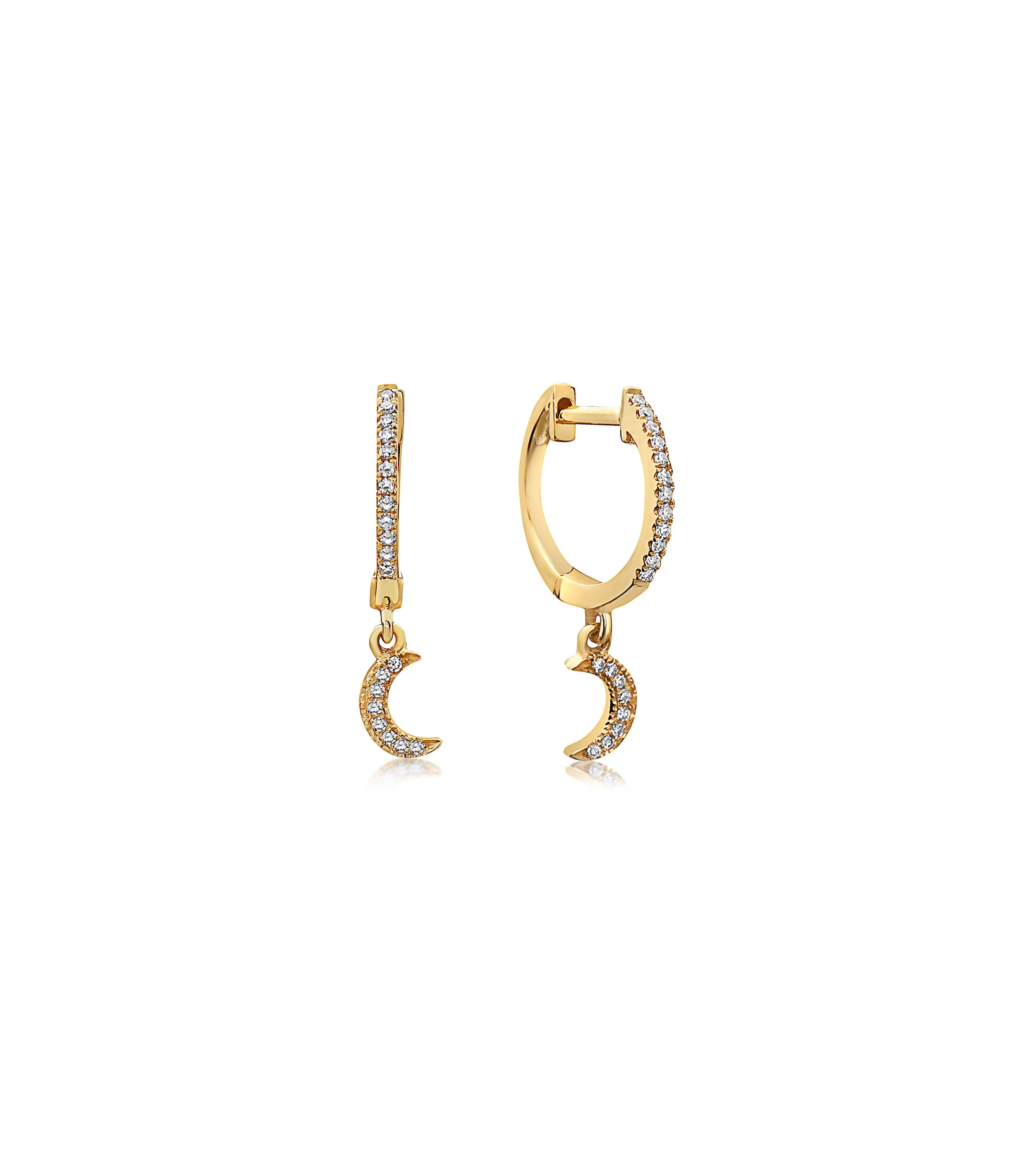 OLIVE & CHAIN Diamond Moon Dangle Earring - Yellow Gold