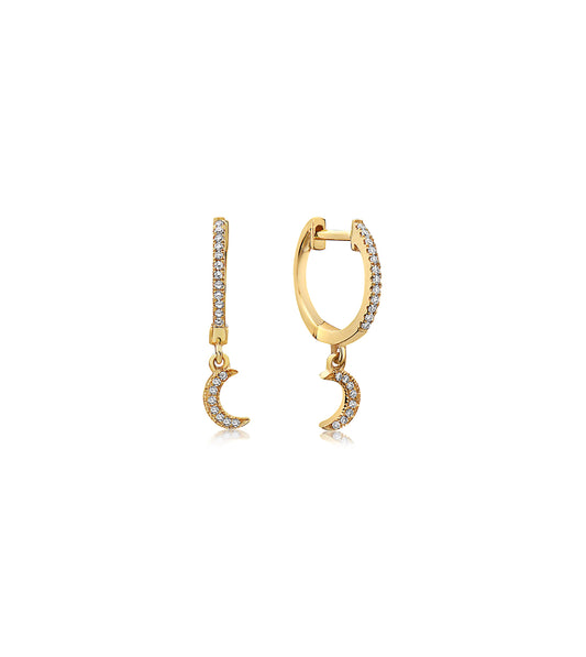 OLIVE & CHAIN Diamond Moon Dangle Earring - Yellow Gold