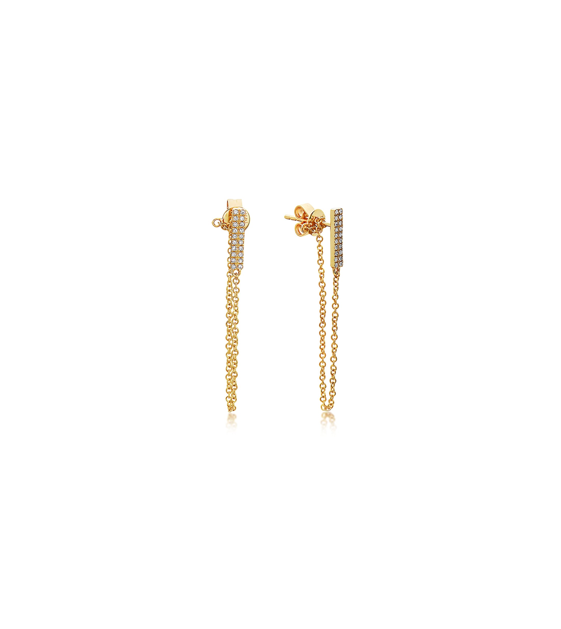 OLIVE & CHAIN Diamond Bar Chain Stud Earring - Yellow Gold, Pair