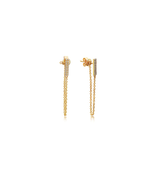 OLIVE & CHAIN Diamond Bar Chain Stud Earring - Yellow Gold, Pair
