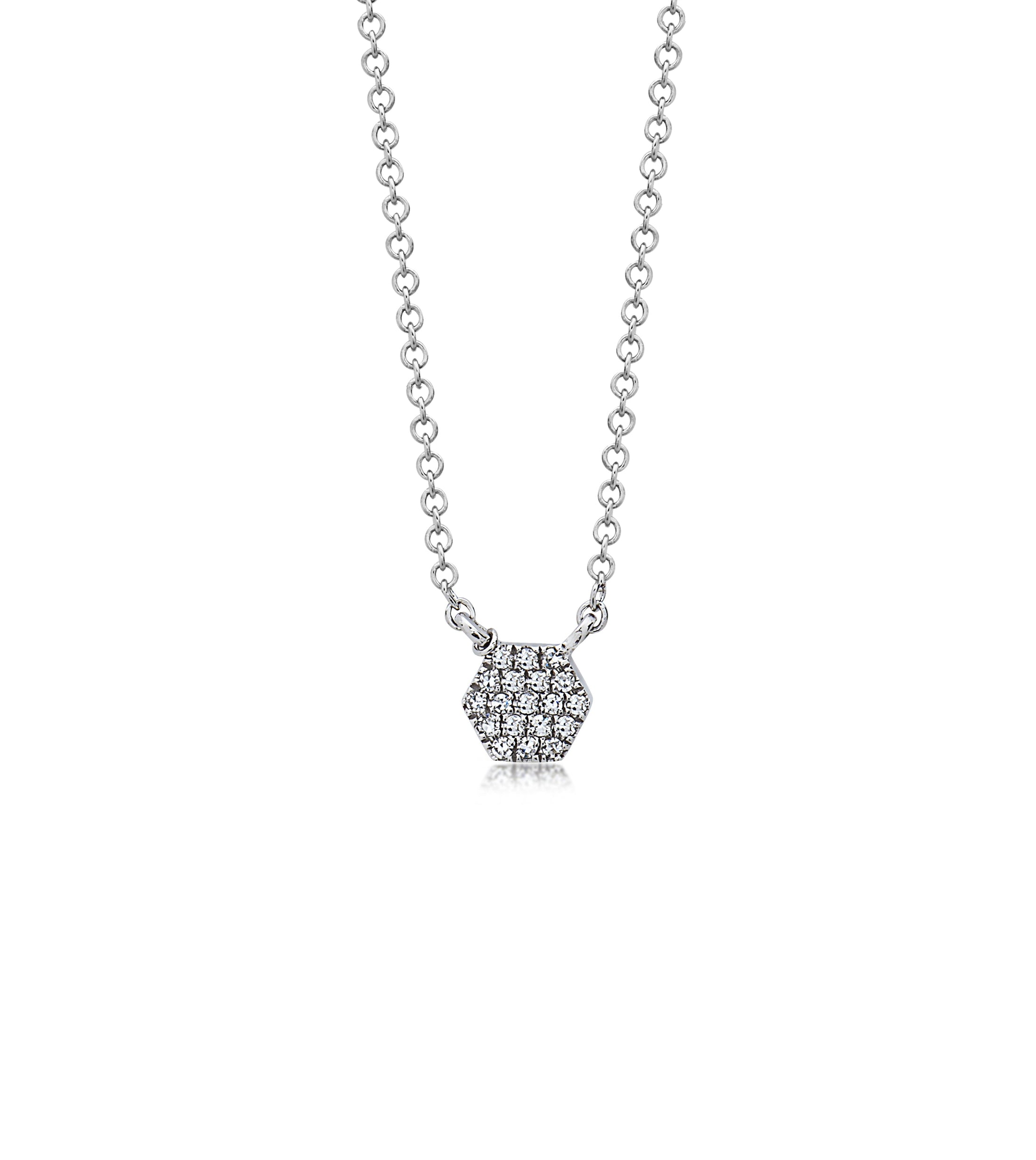 OLIVE & CHAIN Diamond Hexagon Necklace - White Gold
