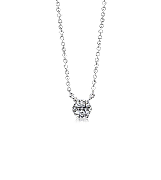 OLIVE & CHAIN Diamond Hexagon Necklace - White Gold