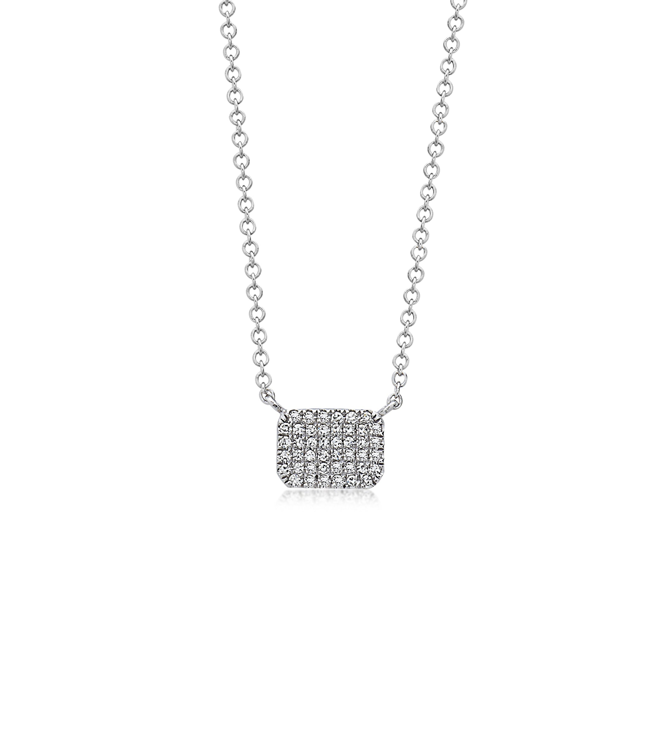 OLIVE & CHAIN Diamond Rectangle Necklace - White Gold