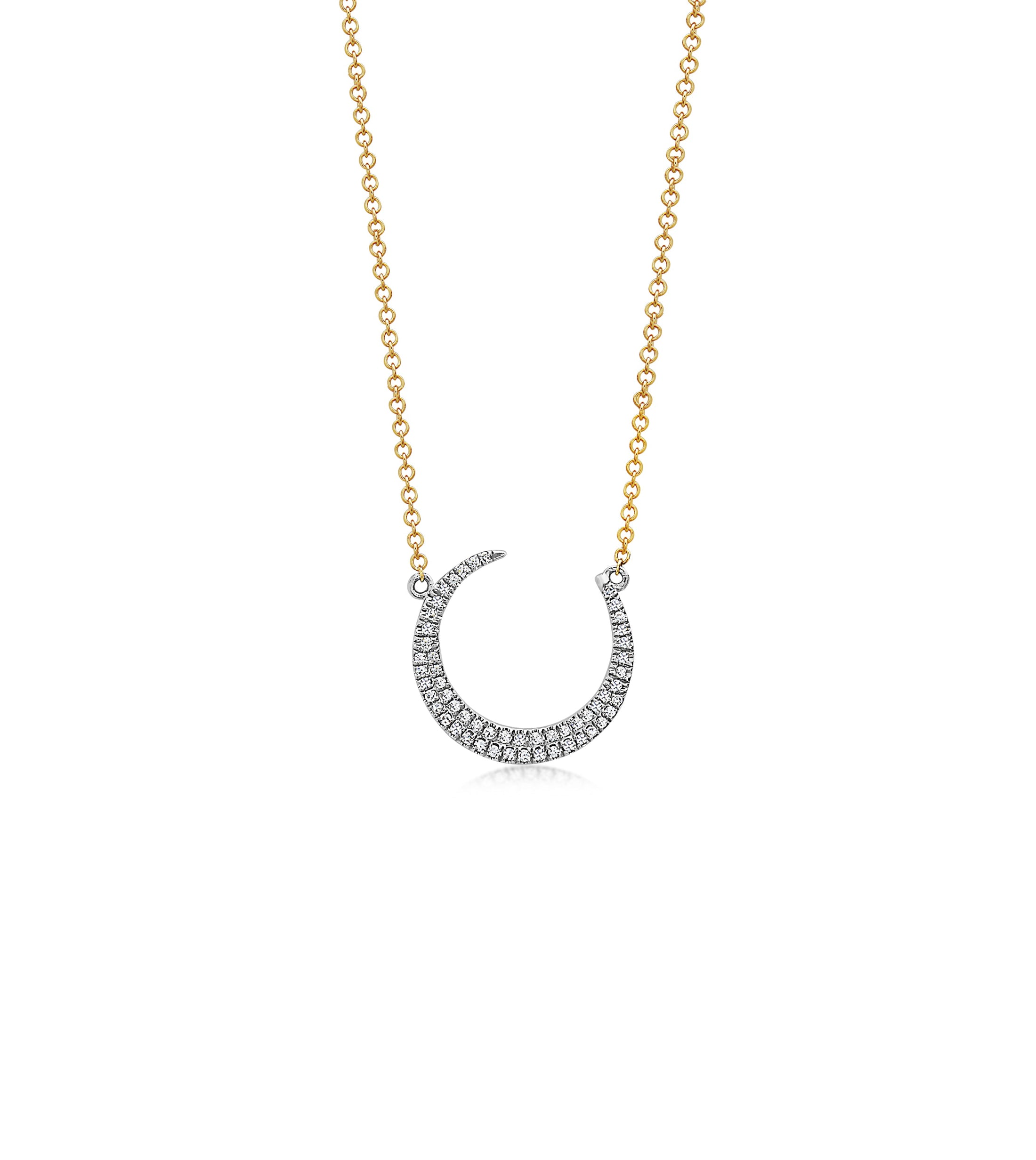 OLIVE & CHAIN Diamond Crescent Moon Necklace - Two-Tone Gold