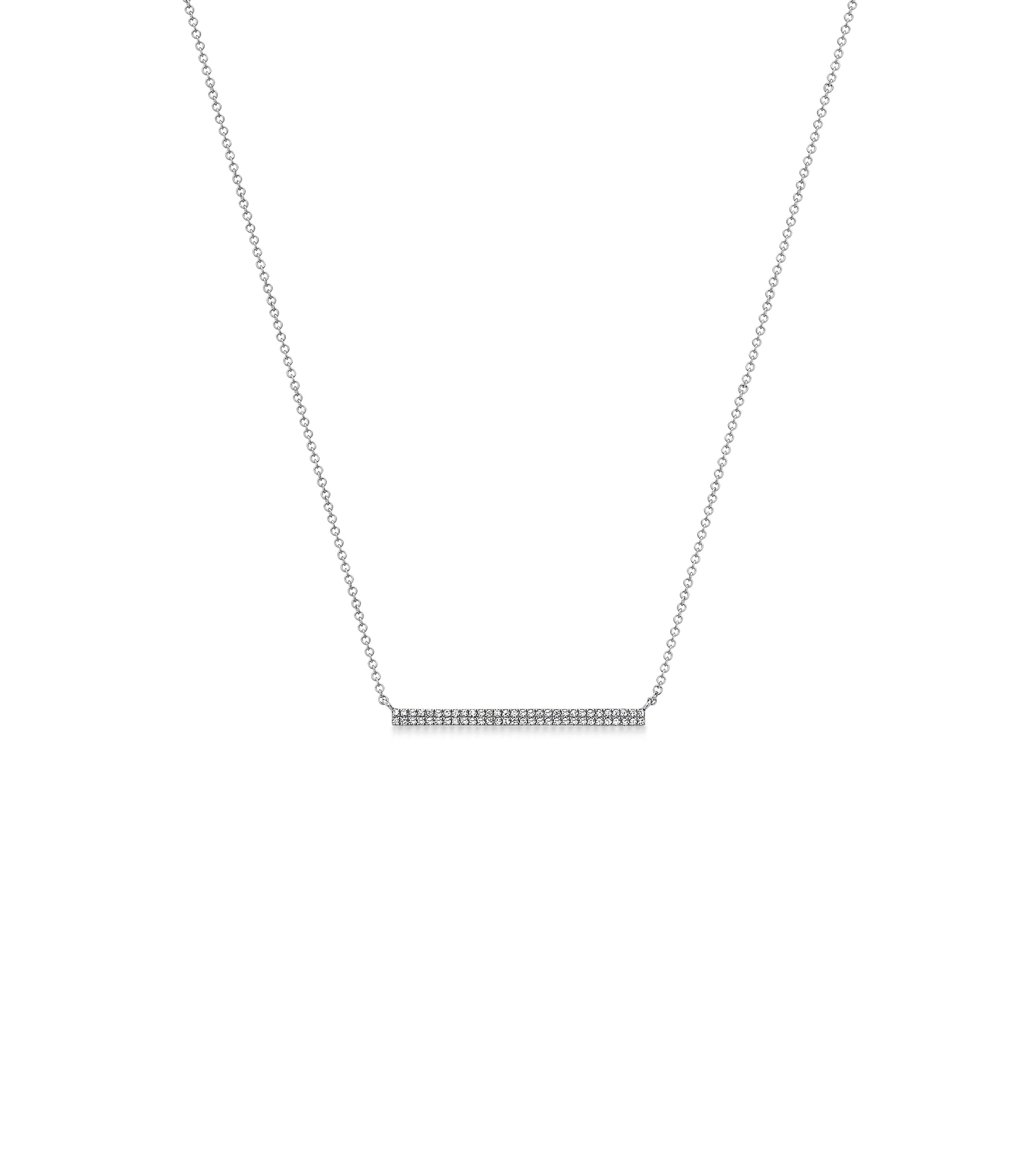 OLIVE & CHAIN Diamond Long Bar Necklace - White Gold
