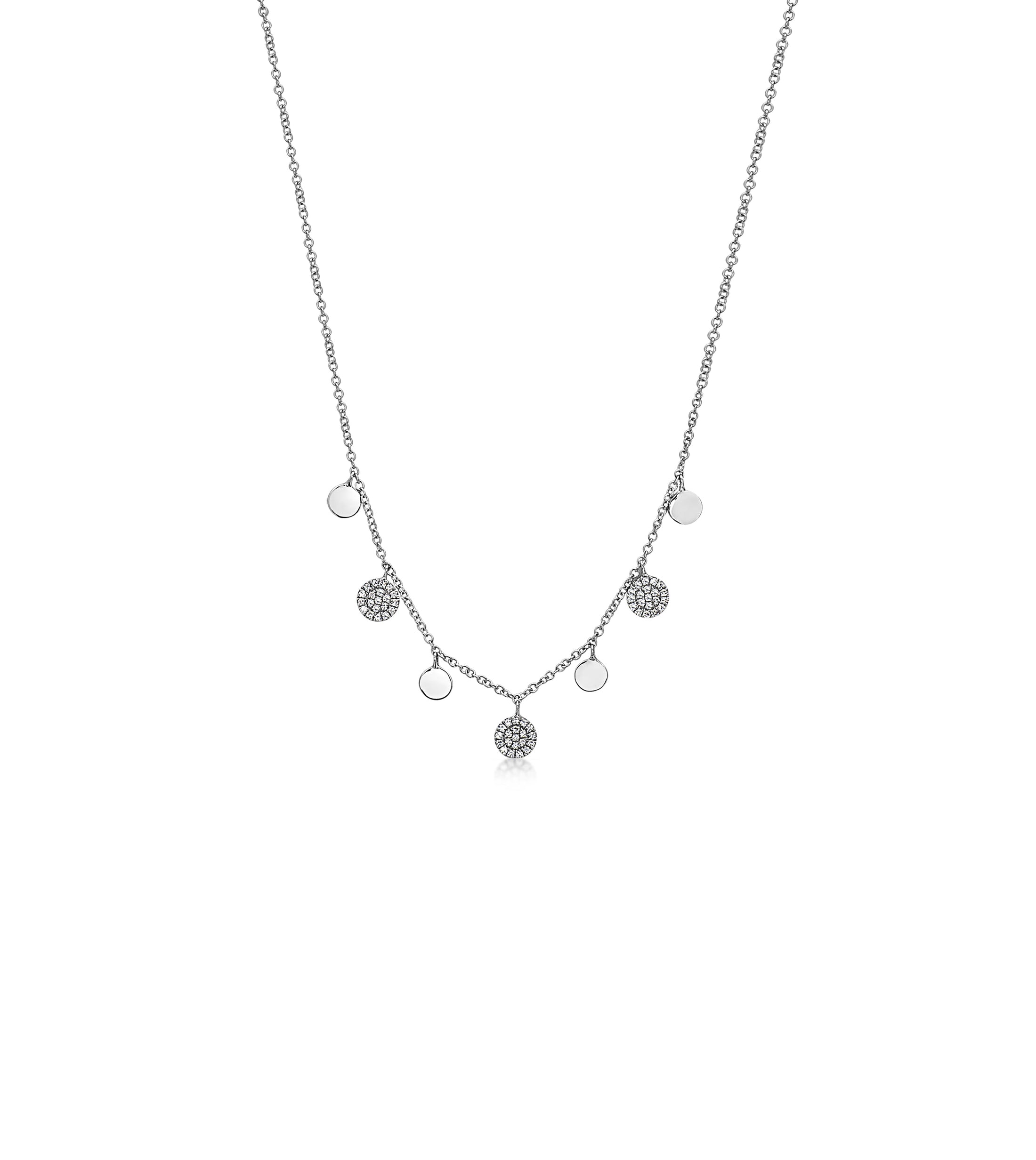 OLIVE & CHAIN Diamond Charm Disc Necklace - White Gold