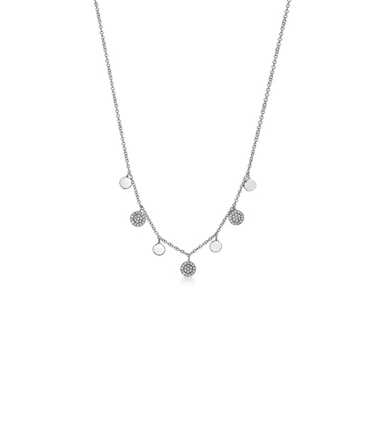 OLIVE & CHAIN Diamond Charm Disc Necklace - White Gold