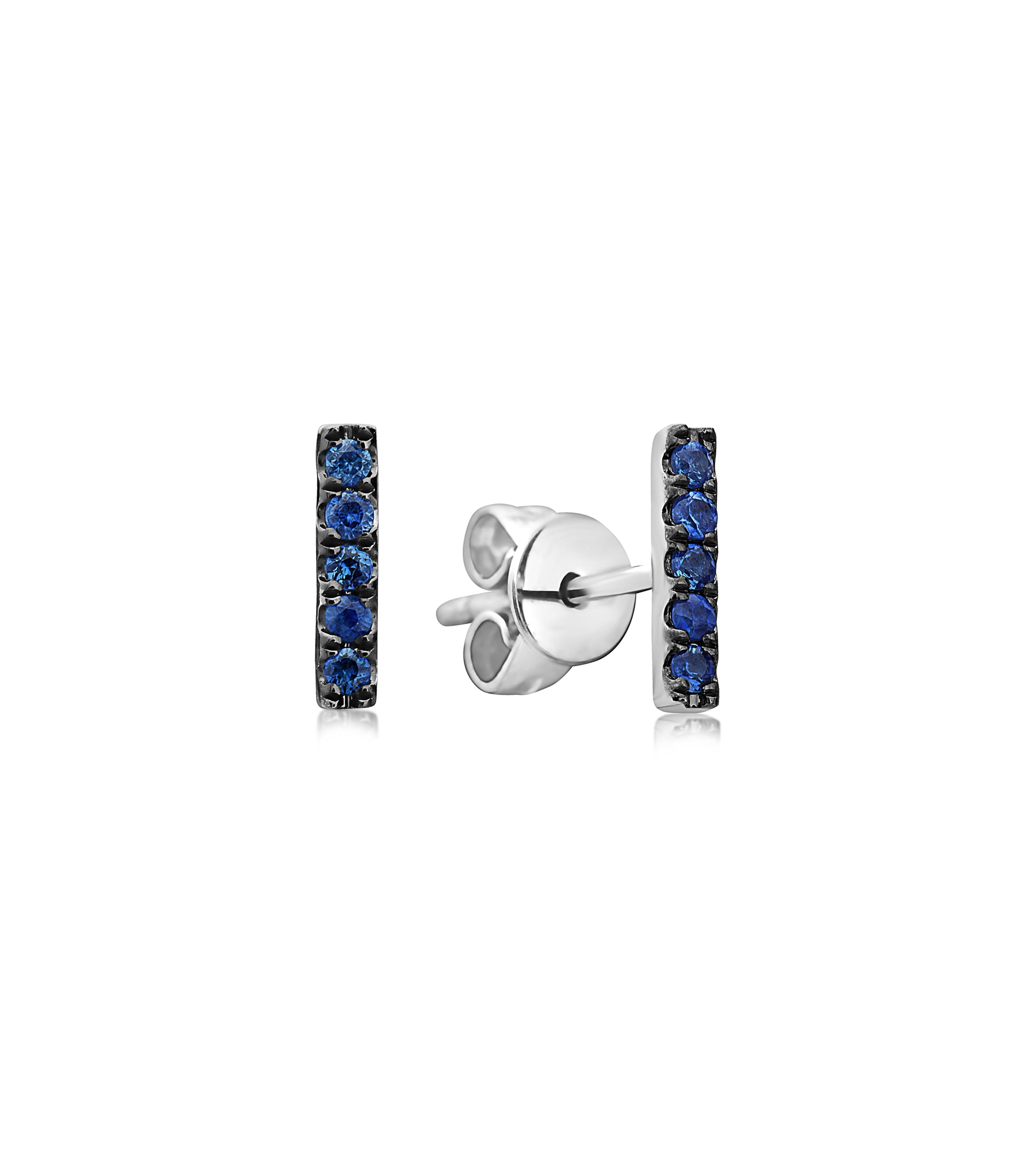 OLIVE & CHAIN Sapphire Bar Stud Earring - White Gold