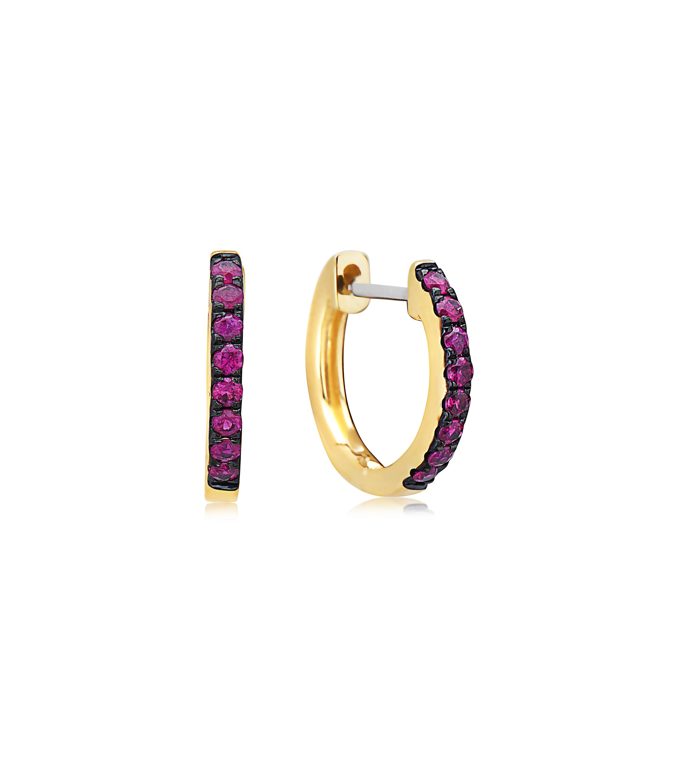 OLIVE & CHAIN Ruby Huggie Earring - Yellow Gold