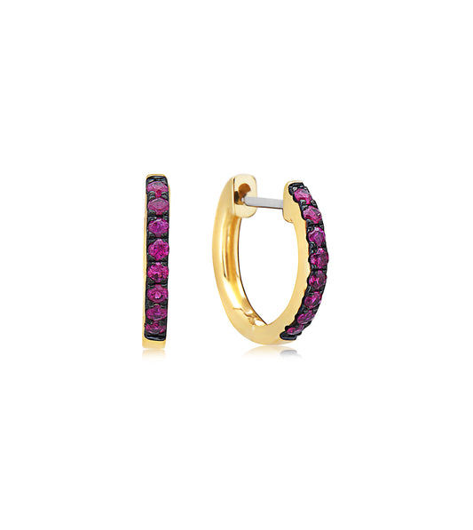 OLIVE & CHAIN Ruby Huggie Earring - Yellow Gold