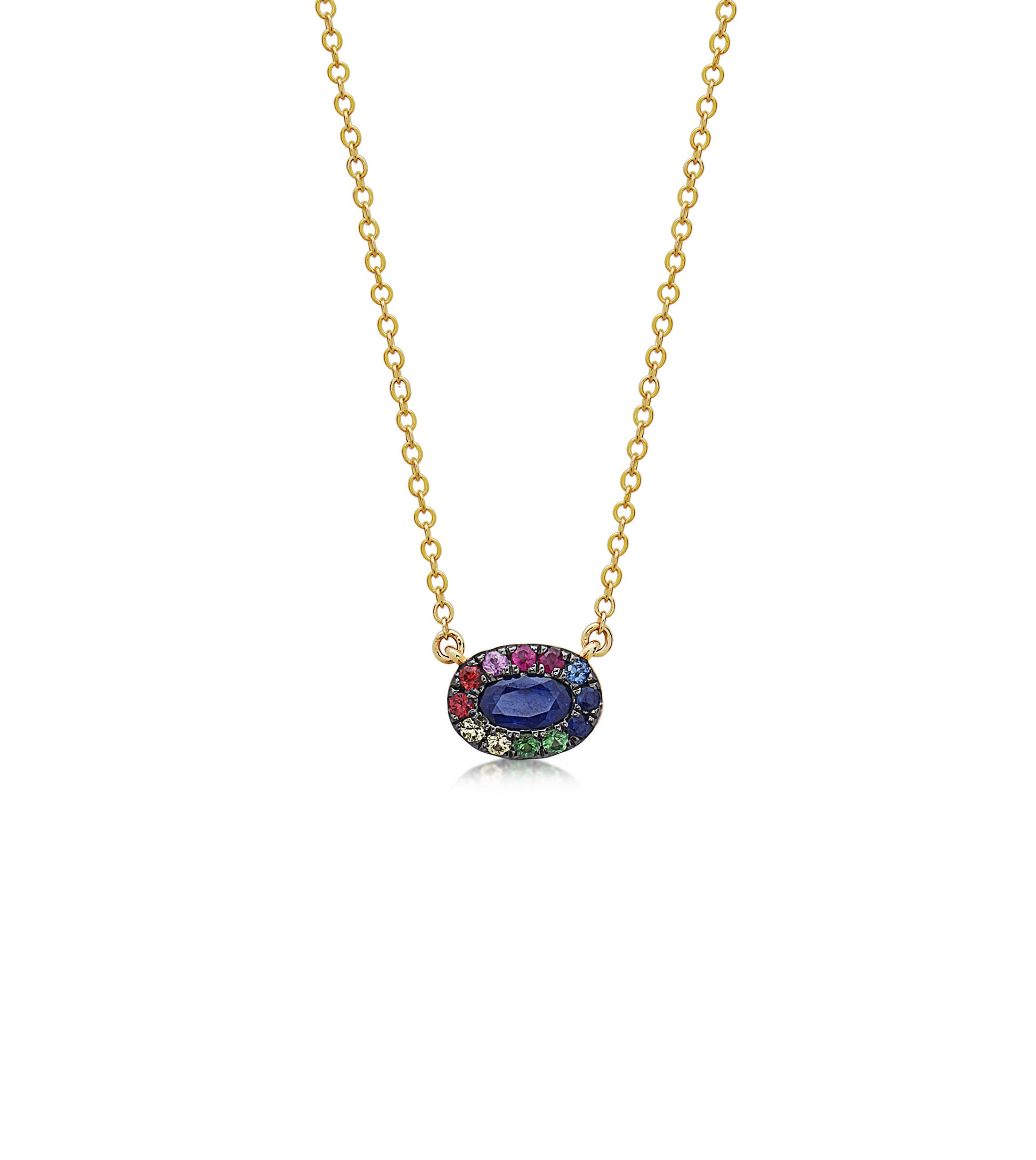 OLIVE & CHAIN Sapphire and Rainbow Halo Necklace - Yellow Gold