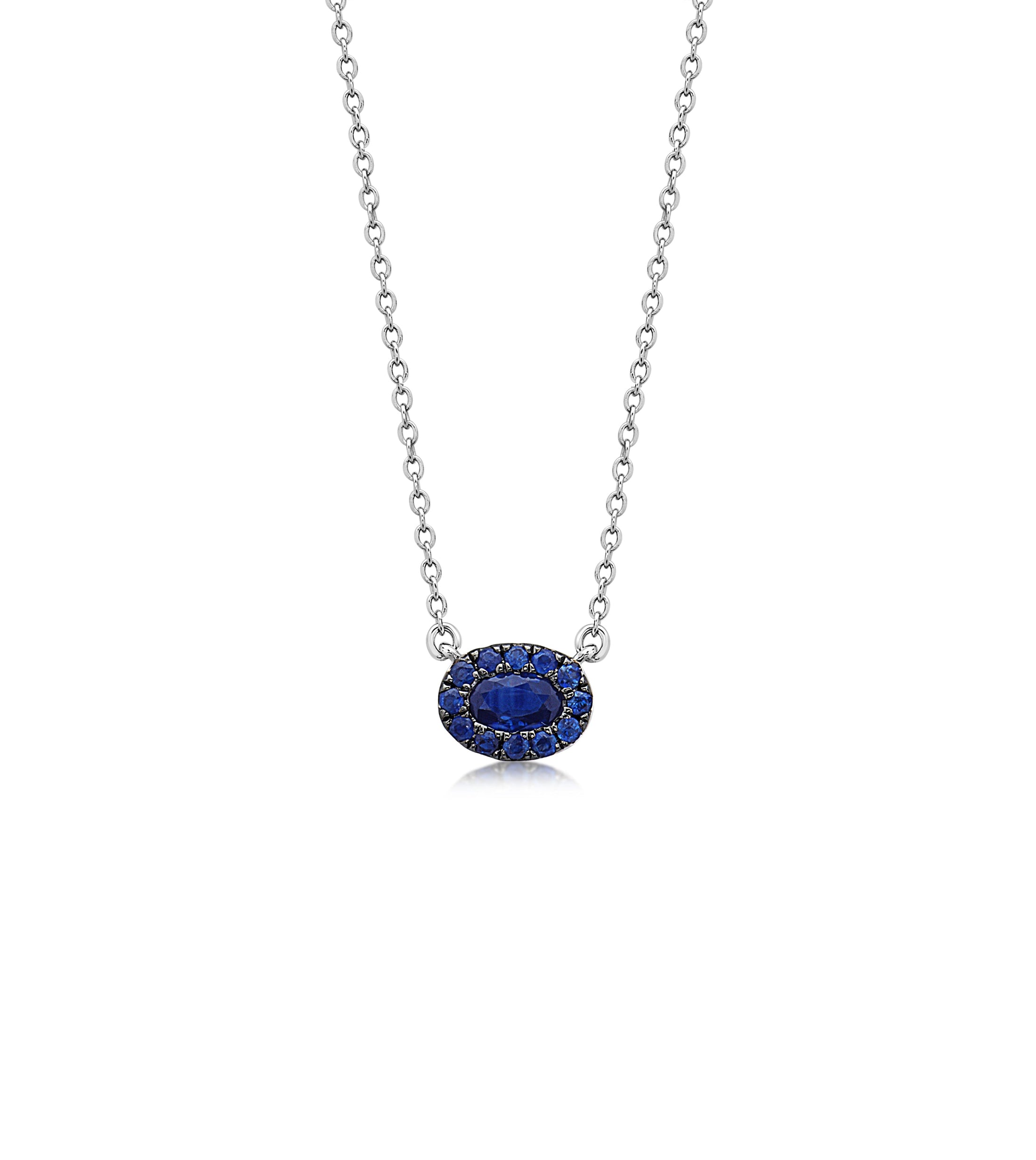 OLIVE & CHAIN Sapphire Oval Halo Necklace - White Gold