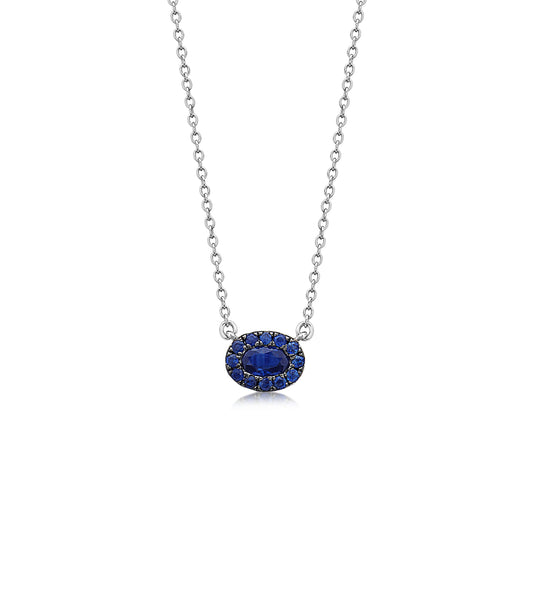 OLIVE & CHAIN Sapphire Oval Halo Necklace - White Gold