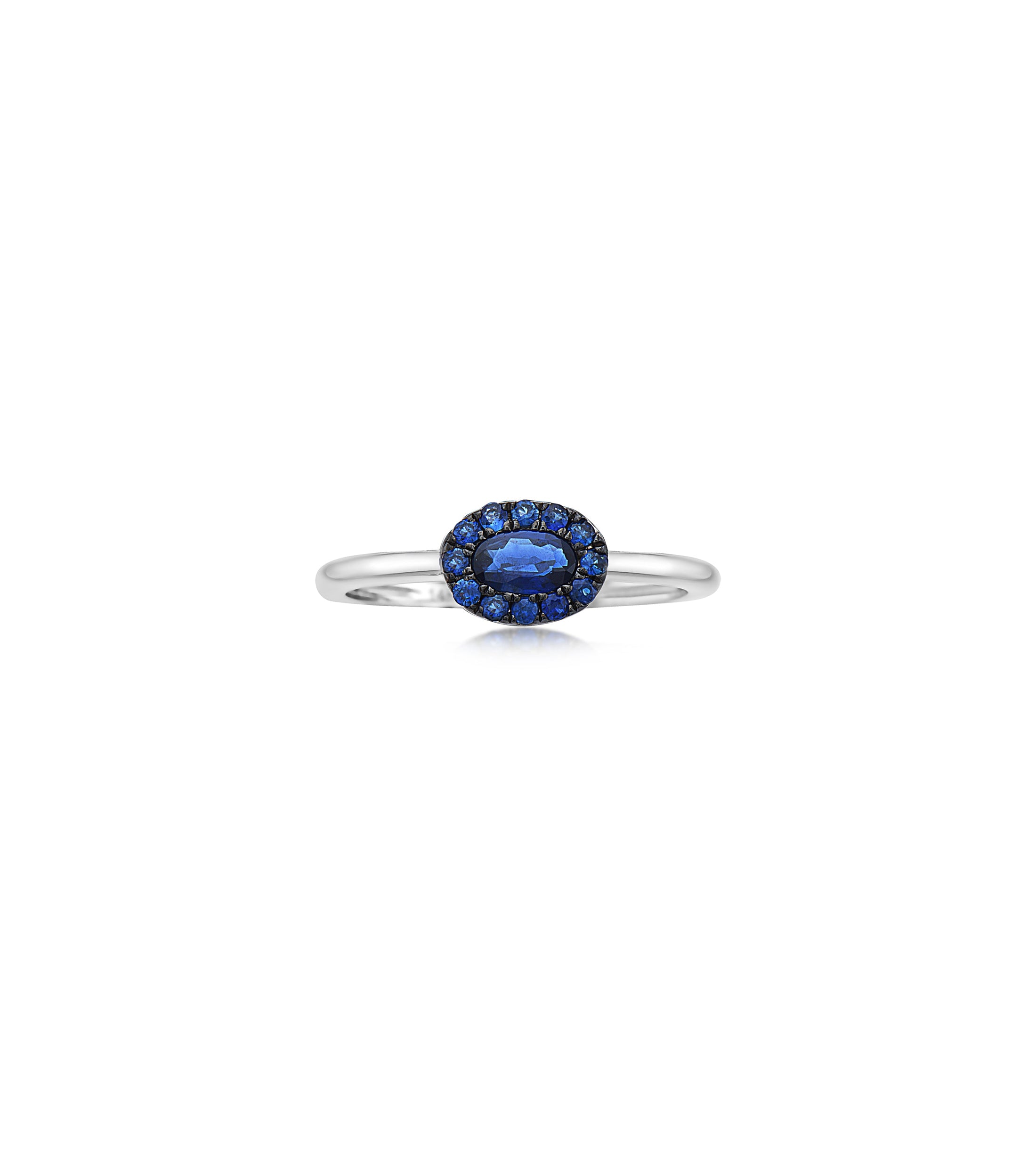 OLIVE & CHAIN Sapphire Oval Halo Ring - White Gold, 5.0