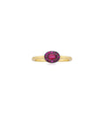 Load image into Gallery viewer, OLIVE & CHAIN Ruby Oval Halo Ring - Yellow Gold, 5.0
