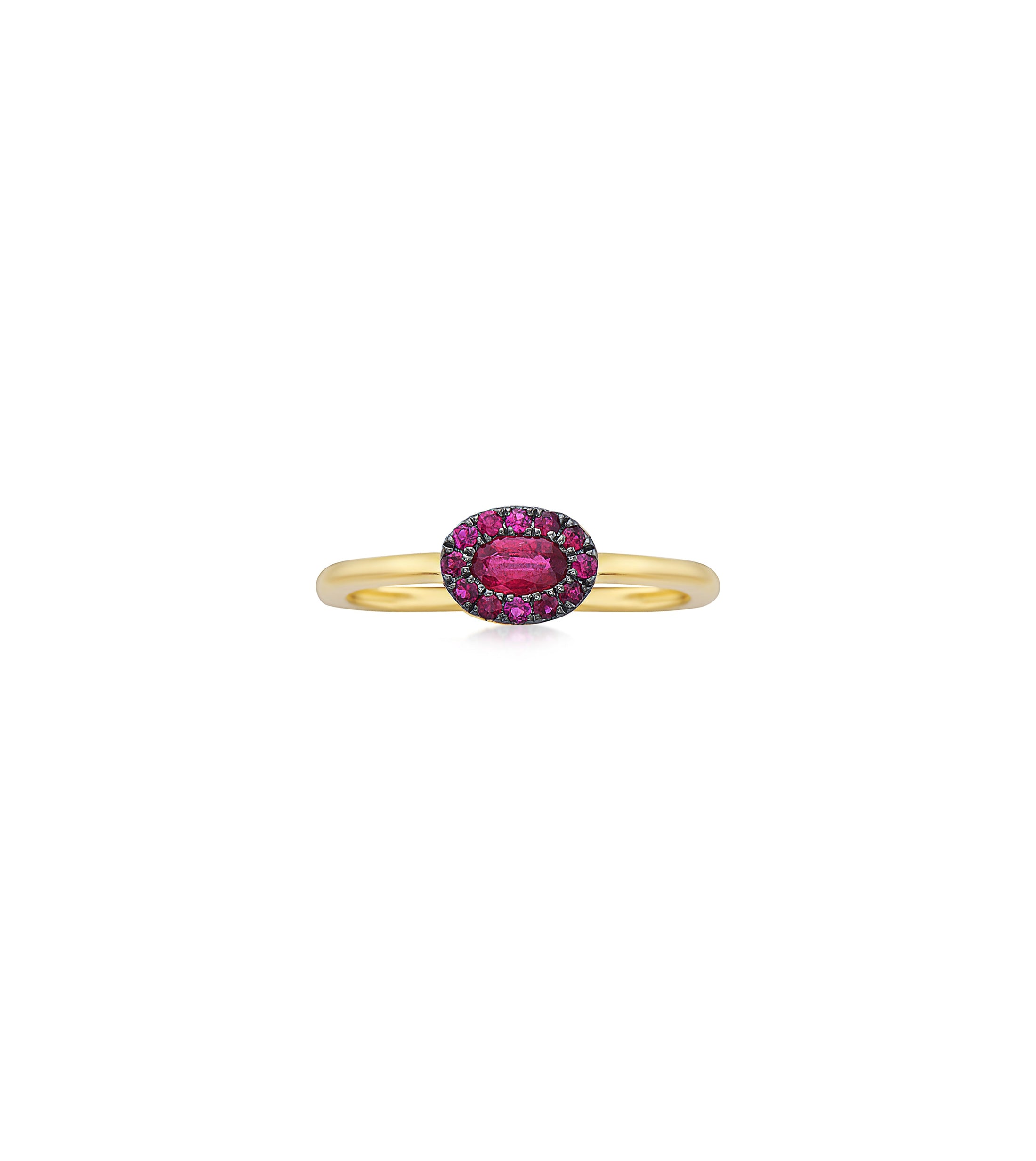 OLIVE & CHAIN Ruby Oval Halo Ring - Yellow Gold, 5.0