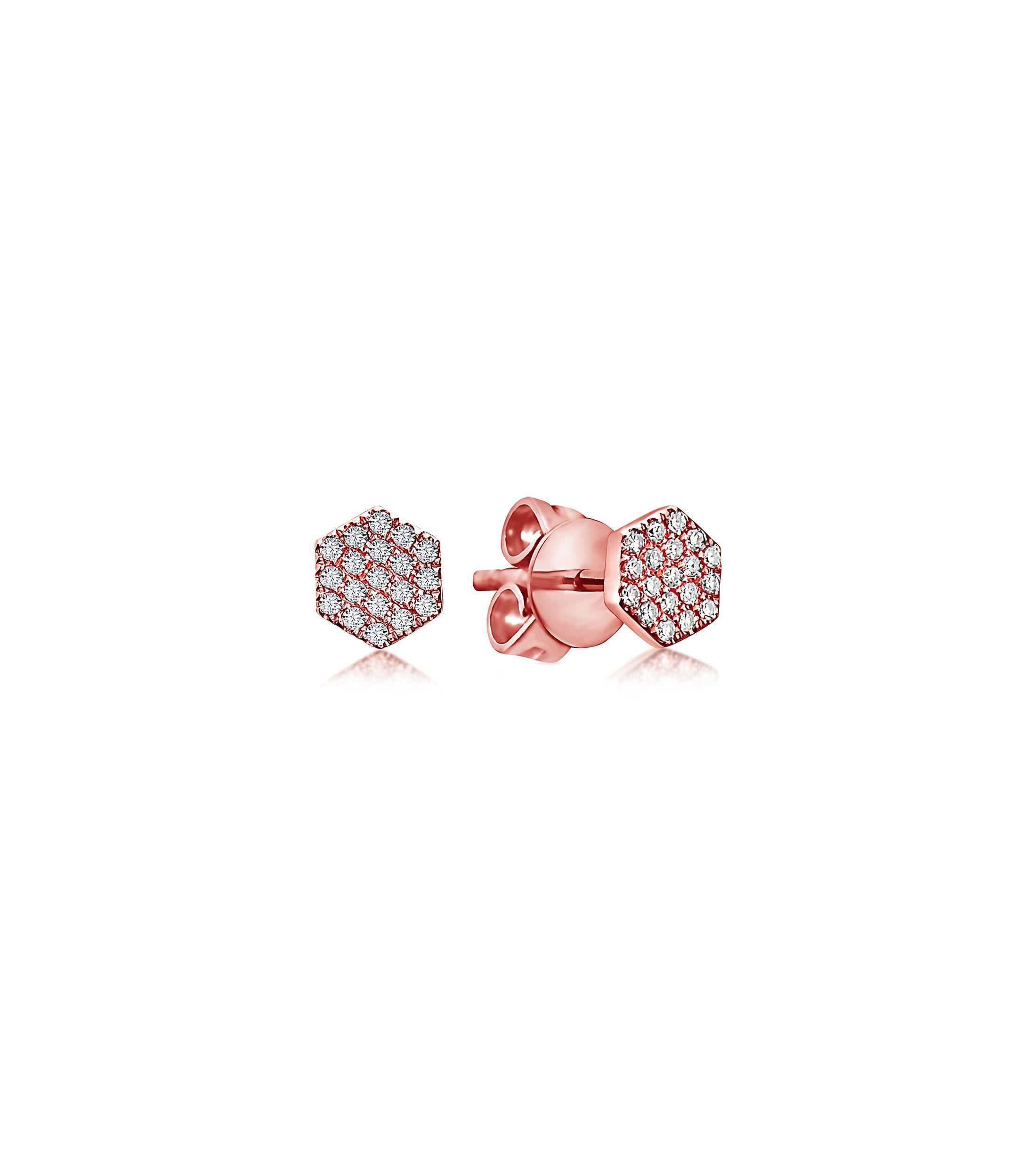 OLIVE & CHAIN Diamond Hexagon Stud Earring - Yellow Gold, Large, Pair