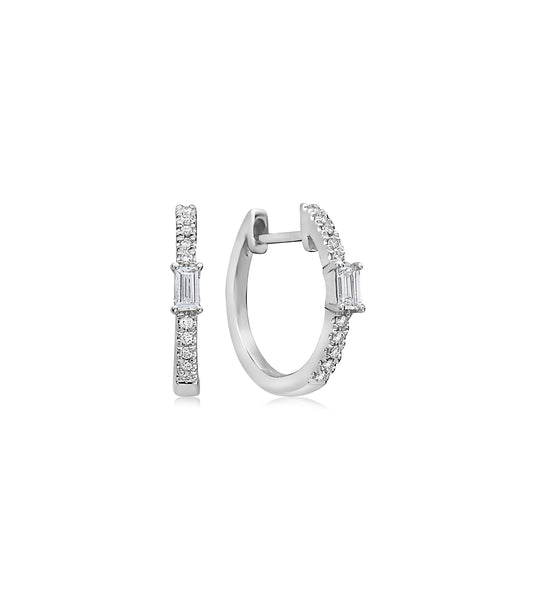 OLIVE & CHAIN Diamond Baguette Huggie Earrings - White Gold