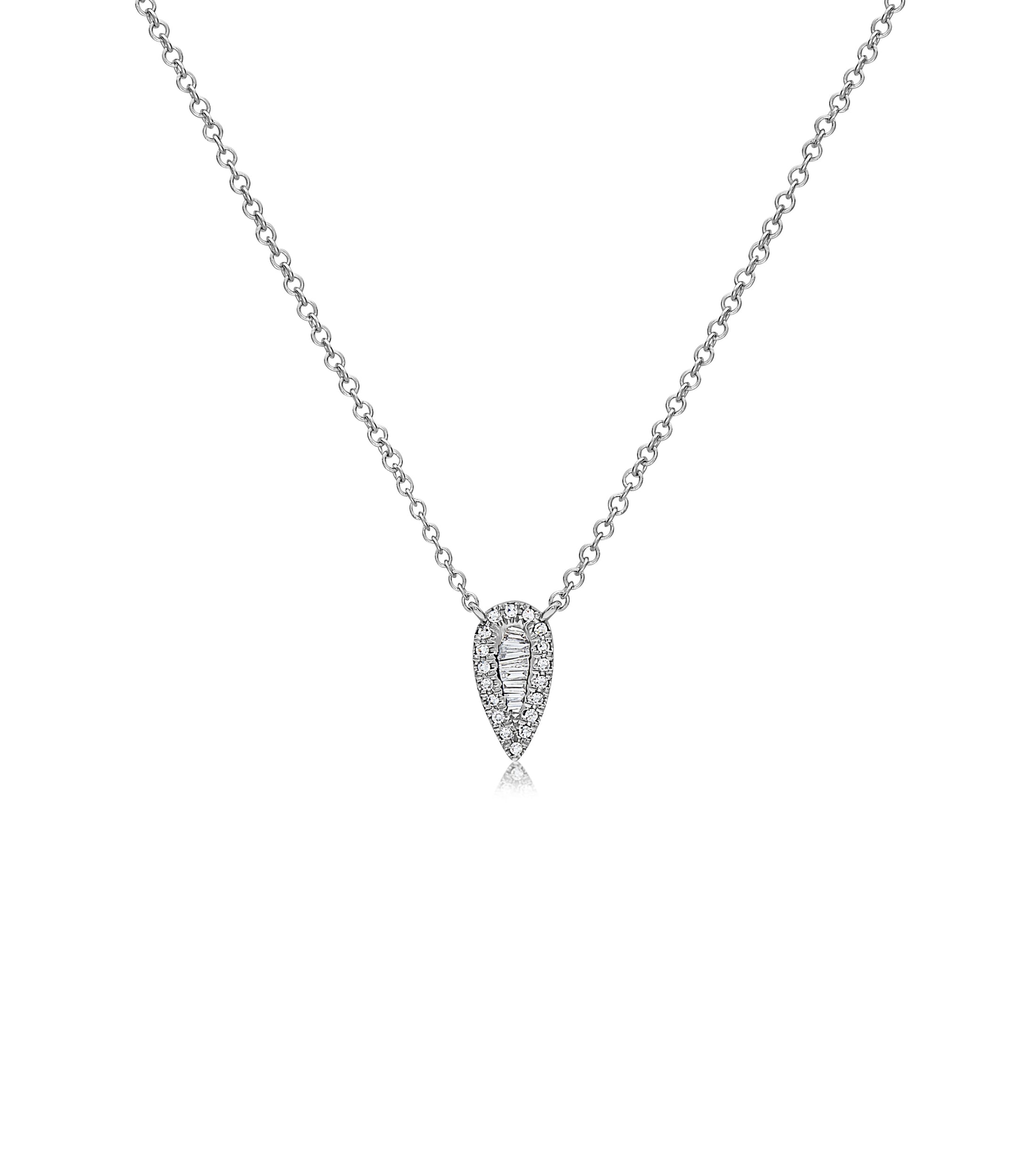 OLIVE & CHAIN Diamond Baguette and Halo Pear Necklace - White Gold
