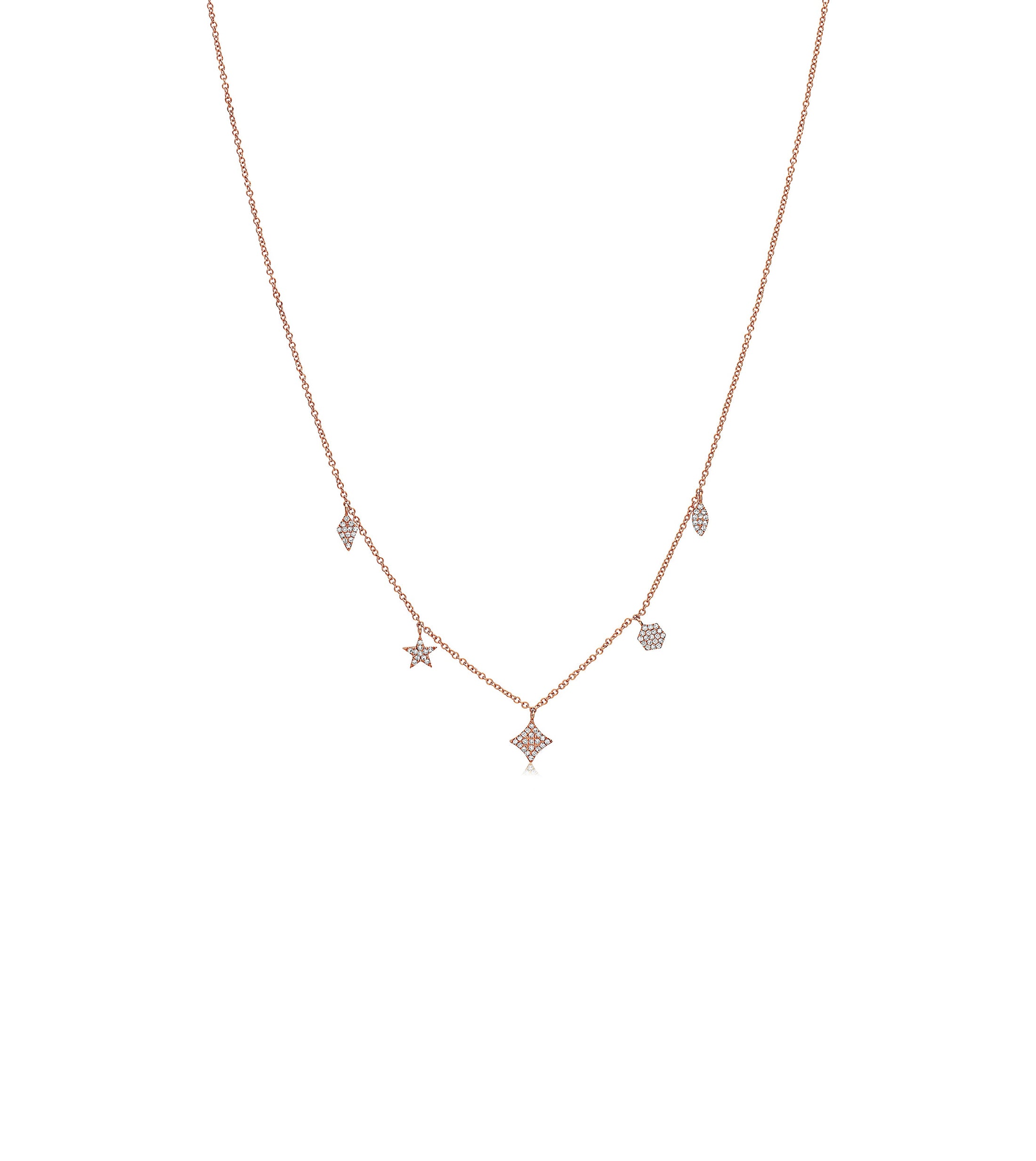 OLIVE & CHAIN Diamond Mix Shape Dangle Necklace - Rose Gold
