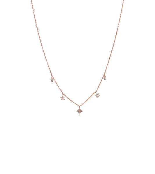 OLIVE & CHAIN Diamond Mix Shape Dangle Necklace - Rose Gold
