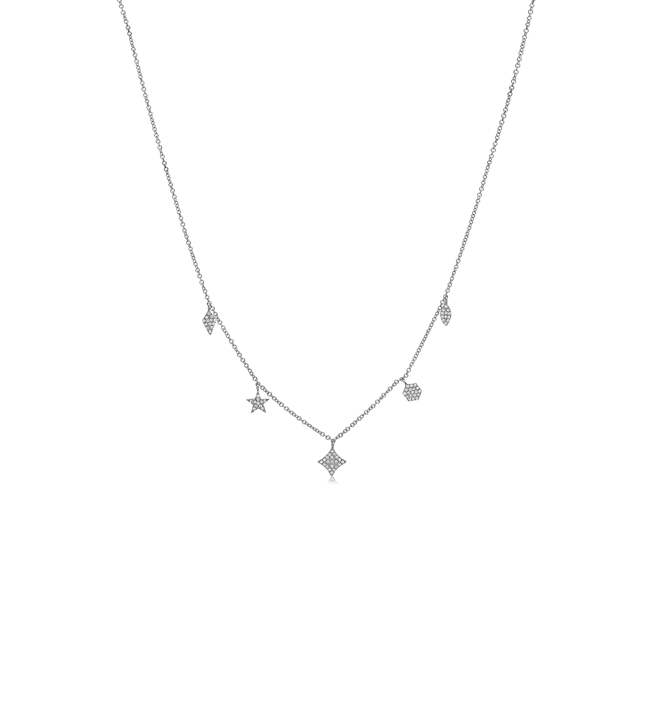 OLIVE & CHAIN Diamond Mix Shape Dangle Necklace - White Gold