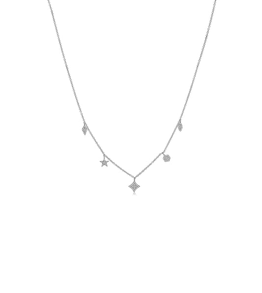 OLIVE & CHAIN Diamond Mix Shape Dangle Necklace - White Gold