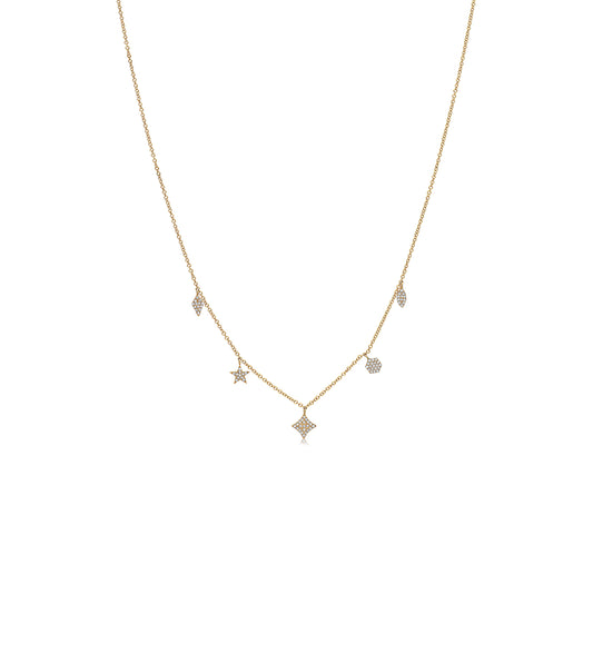 OLIVE & CHAIN Diamond Mix Shape Dangle Necklace - Yellow Gold