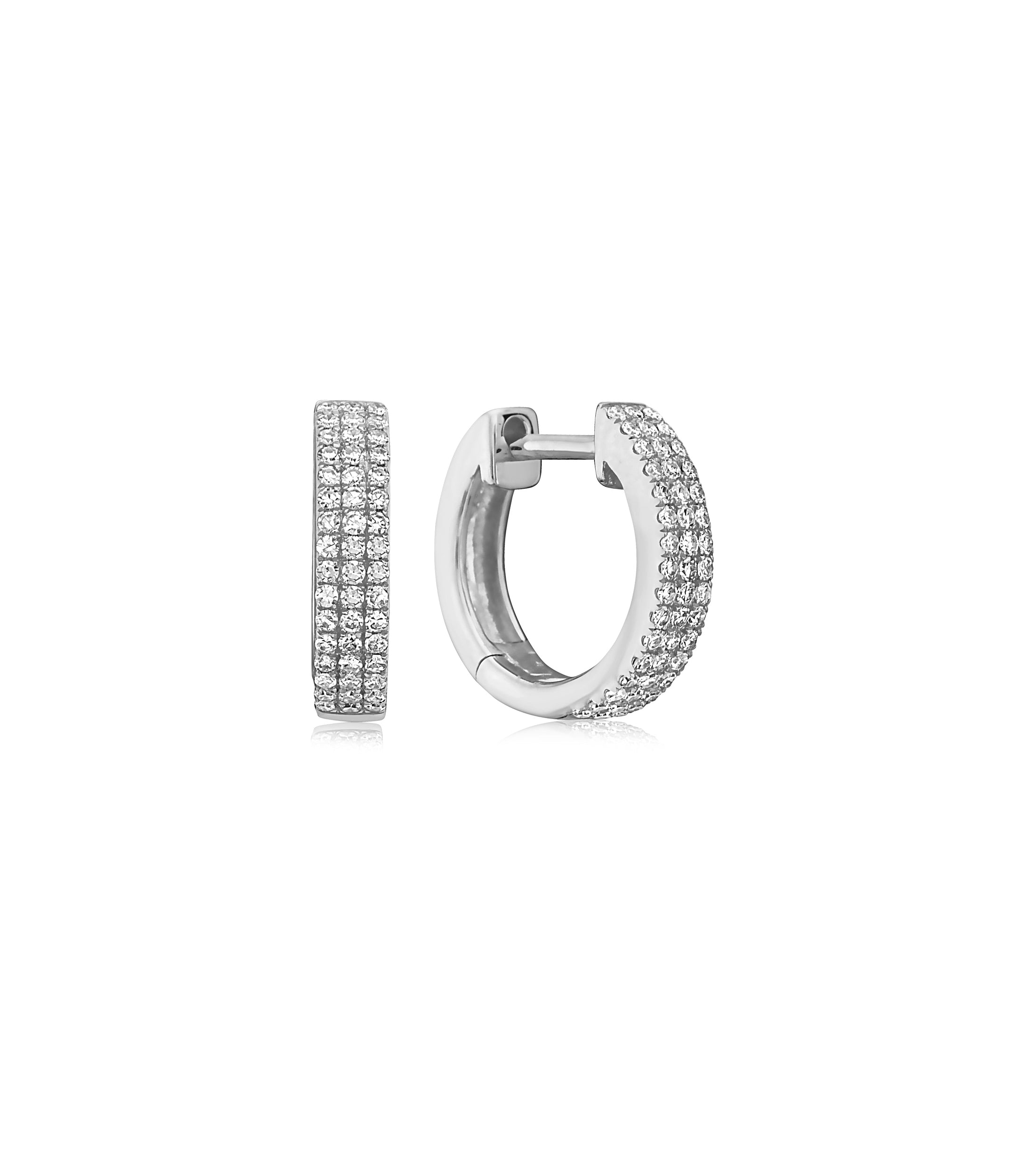 OLIVE & CHAIN Diamond 3 Row Huggie Earring - White Gold