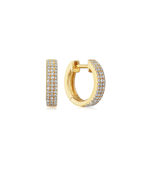 OLIVE & CHAIN Diamond 3 Row Huggie Earring - Yellow Gold