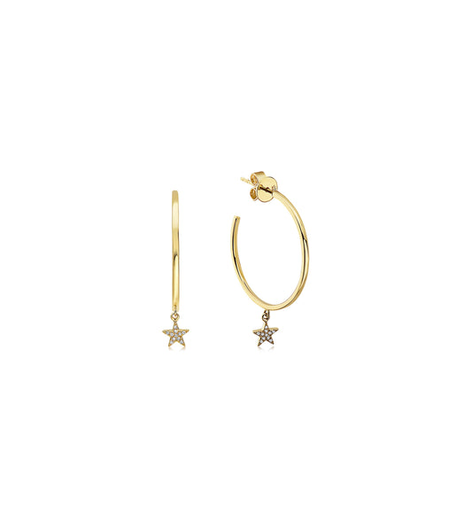 OLIVE & CHAIN Diamond Star Dangle Hoop Earring - Yellow Gold