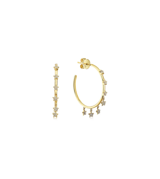 OLIVE & CHAIN Diamond Multi Star Hoop Earring - Yellow Gold