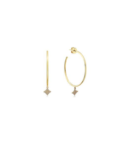 OLIVE & CHAIN Diamond Firework Dangle Hoop Earring - Yellow Gold