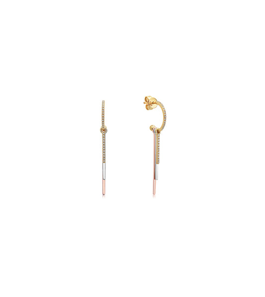 OLIVE & CHAIN Diamond Triple Bar Stacked Earring - Two-Tone Gold