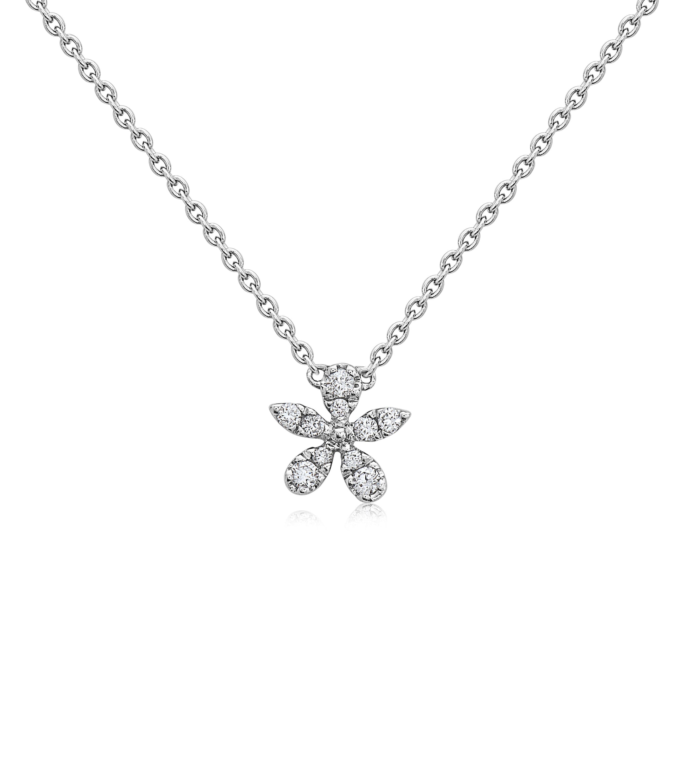 OLIVE & CHAIN Diamond Flower Necklace - White Gold