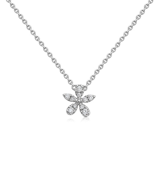 OLIVE & CHAIN Diamond Flower Necklace - White Gold