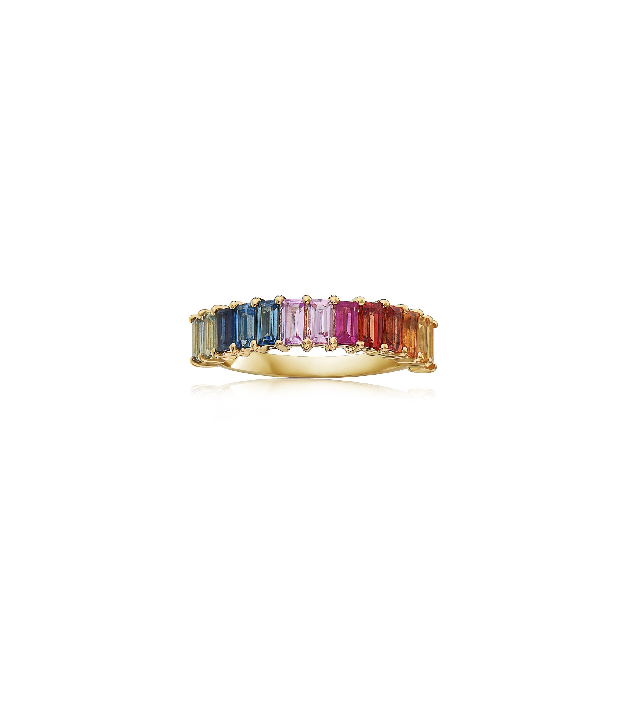 OLIVE & CHAIN Rainbow Sapphire Baguette Band - Yellow Gold, 5.0