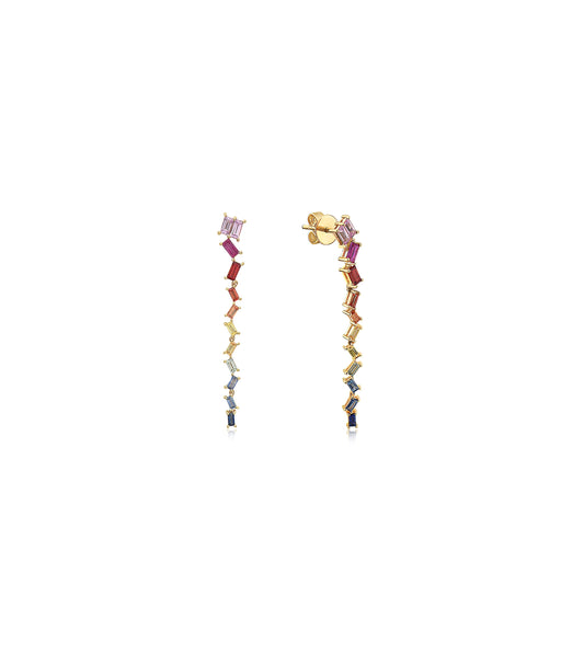 OLIVE & CHAIN Rainbow Sapphire Drop Earring - Yellow Gold