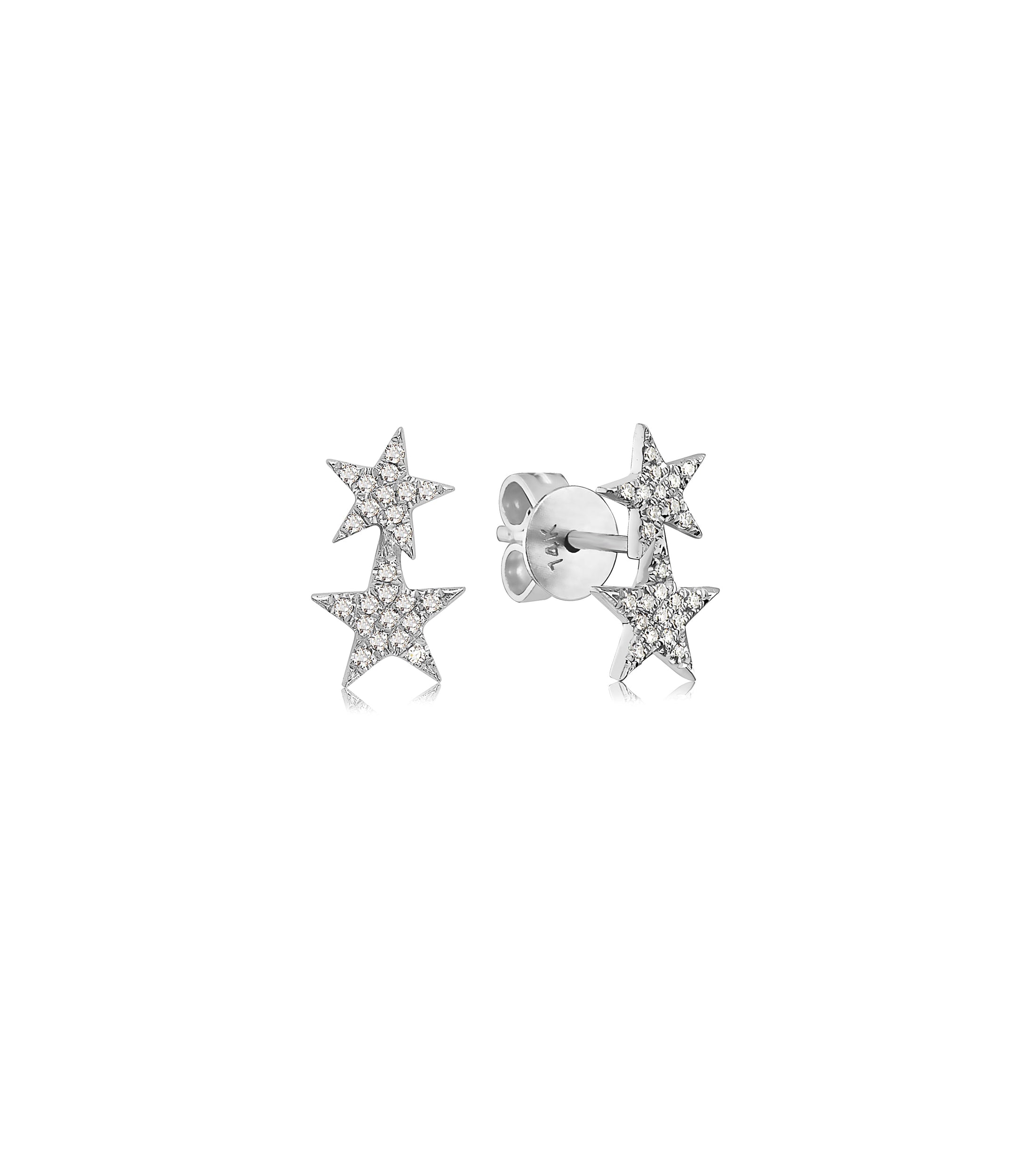 OLIVE & CHAIN Diamond Double Star Stud Earring - White Gold