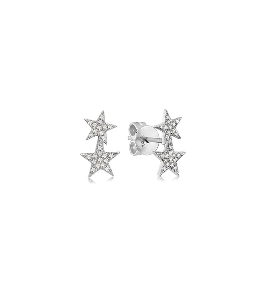 OLIVE & CHAIN Diamond Double Star Stud Earring - White Gold