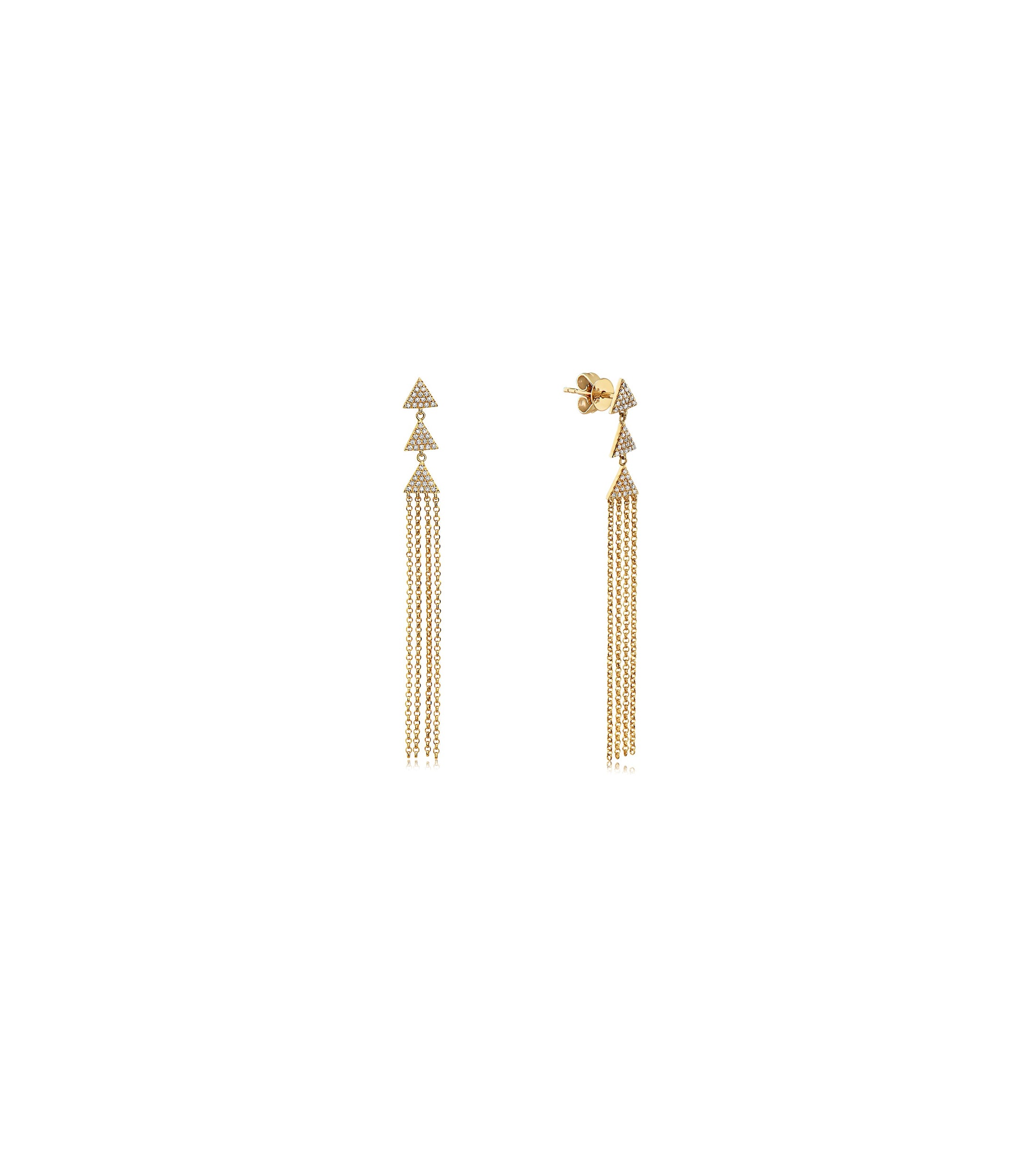 OLIVE & CHAIN Diamond Triangle Tassel Earring - Yellow Gold